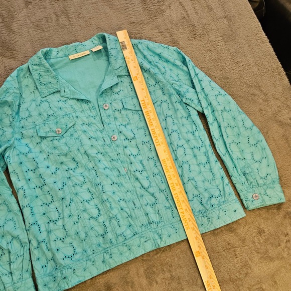 Appleseed's Women Turquoise Teal Eyelet Cotton Button Front Jacket Large RN76915 - Picture 2 of 10